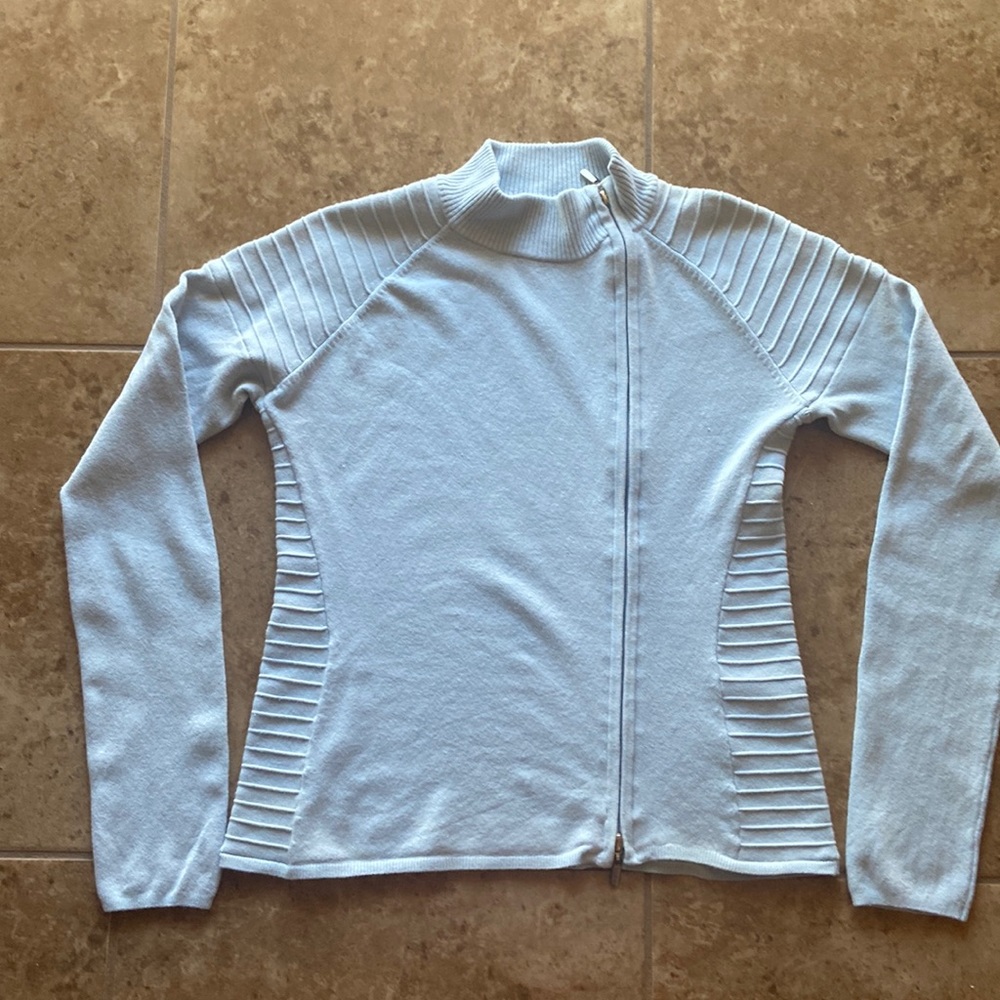 Yuka brand light blue front zip sweater